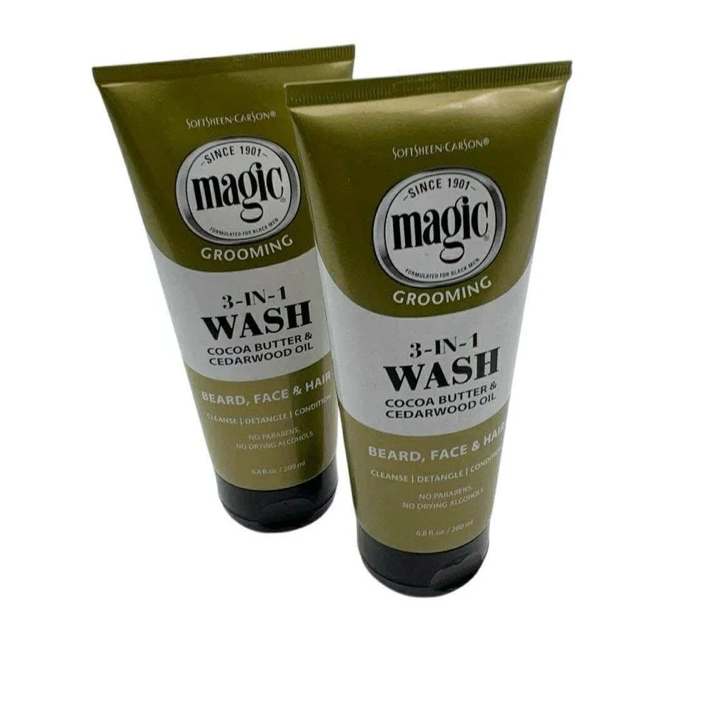 Magic Grooming 3-n-1 Wash Beard Face Hair Cocoa Butter Cedarwood Oil 6.8oz 2Pack